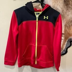 Under Armour Youth Large Full Zip Hooded Jacked Red Neon Yellow School‎ Outdoors